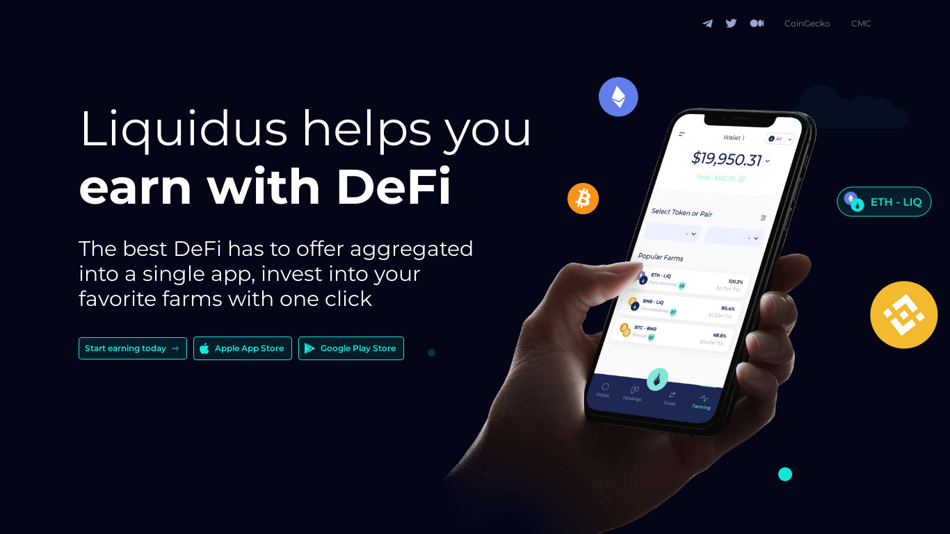 Liquidus DeFi Wallet App Landing page
