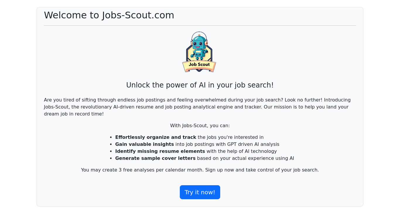 Jobs Scout Landing page