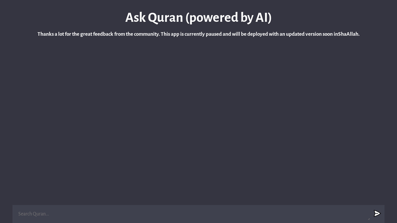 Ask Quran Landing page