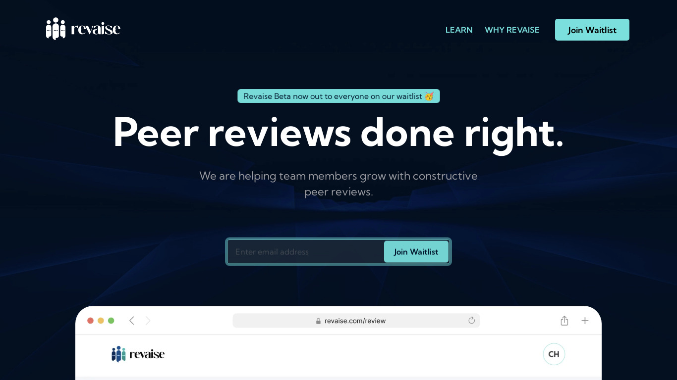 Revaise Landing page