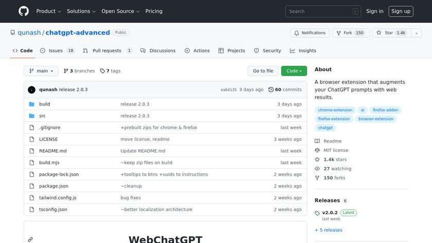WebChatGPT: ChatGPT with internet access Landing Page