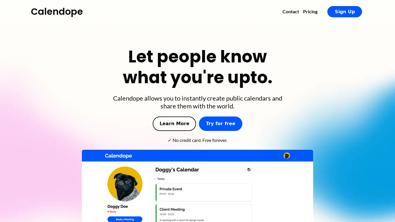 Calendope Landing page