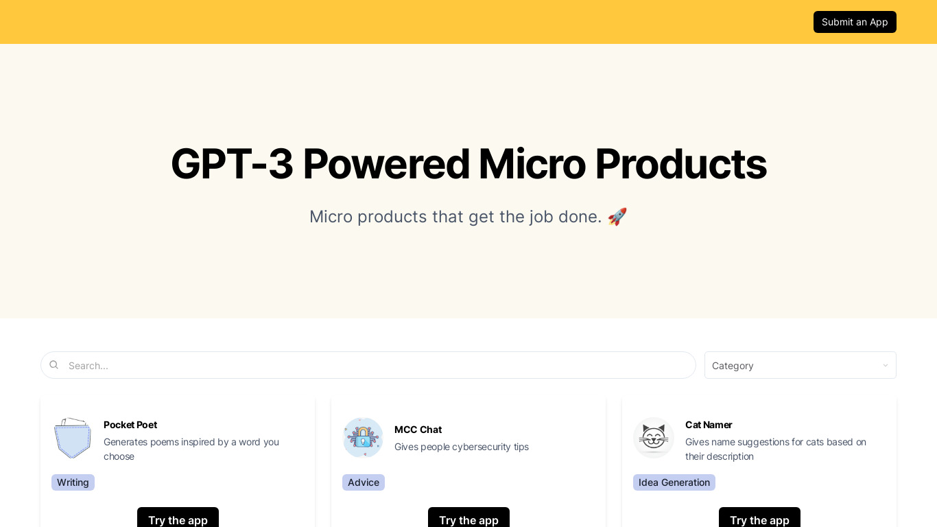 GPT Powered Micro Products Landing page