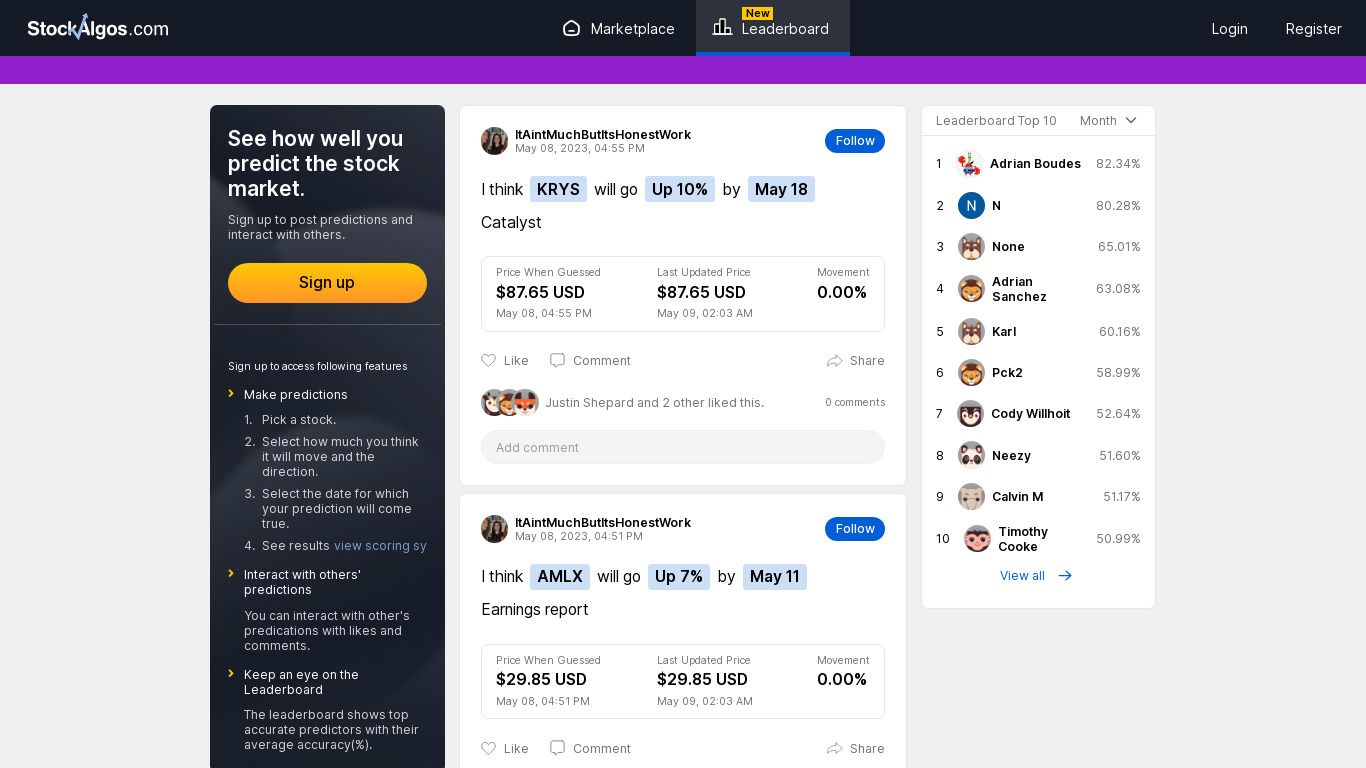 StockAlgos.com - Leaderboard Landing page