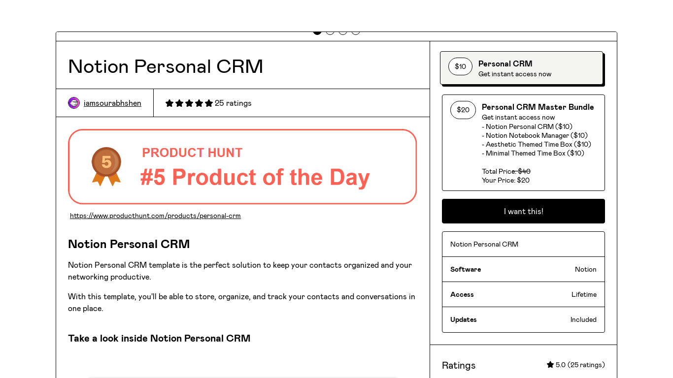 Personal CRM Landing page