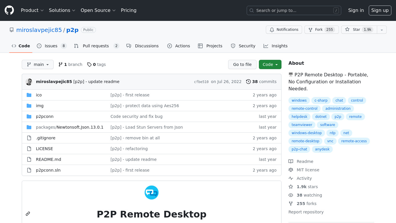 P2P Remote Desktop Landing page