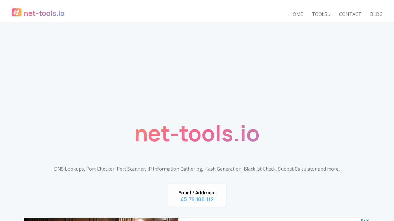 Net-Tools.io Landing page