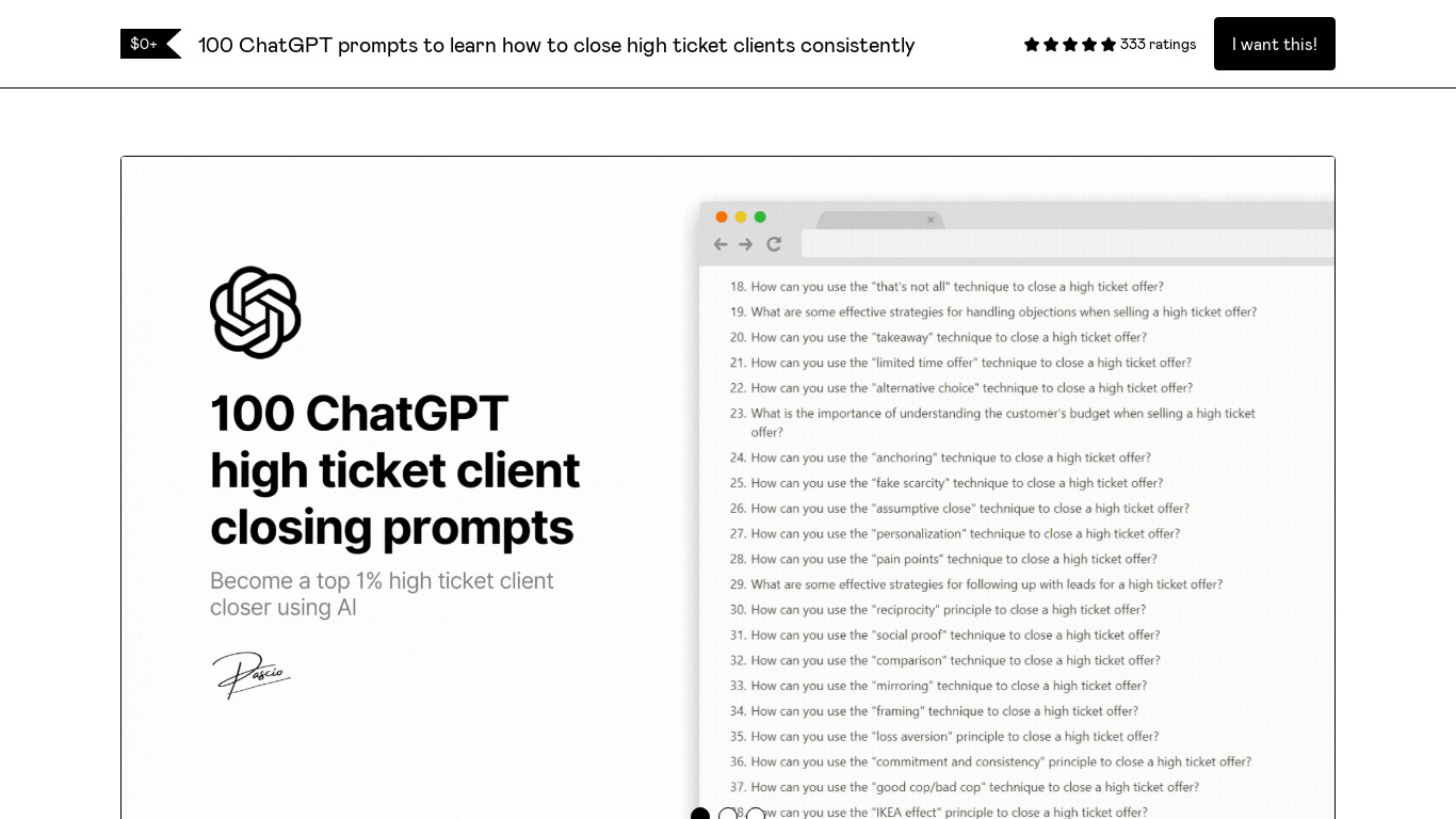 100 ChatGPT High-Ticket Client Prompts Landing page