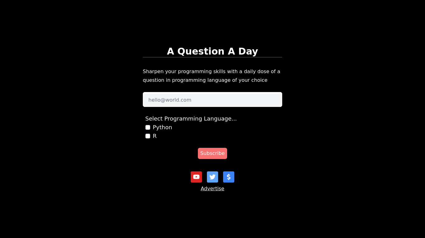 A Question A Day Landing page