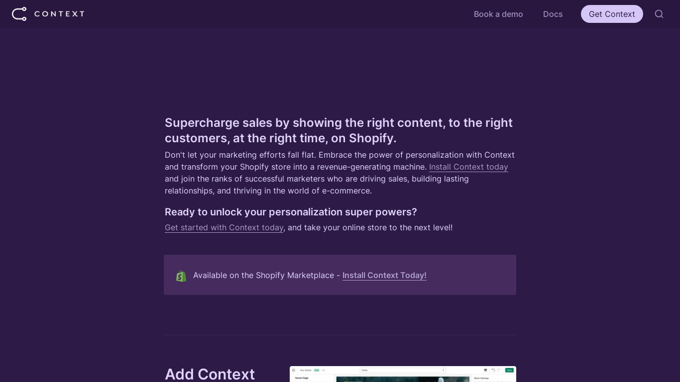 Context for Shopify Landing page