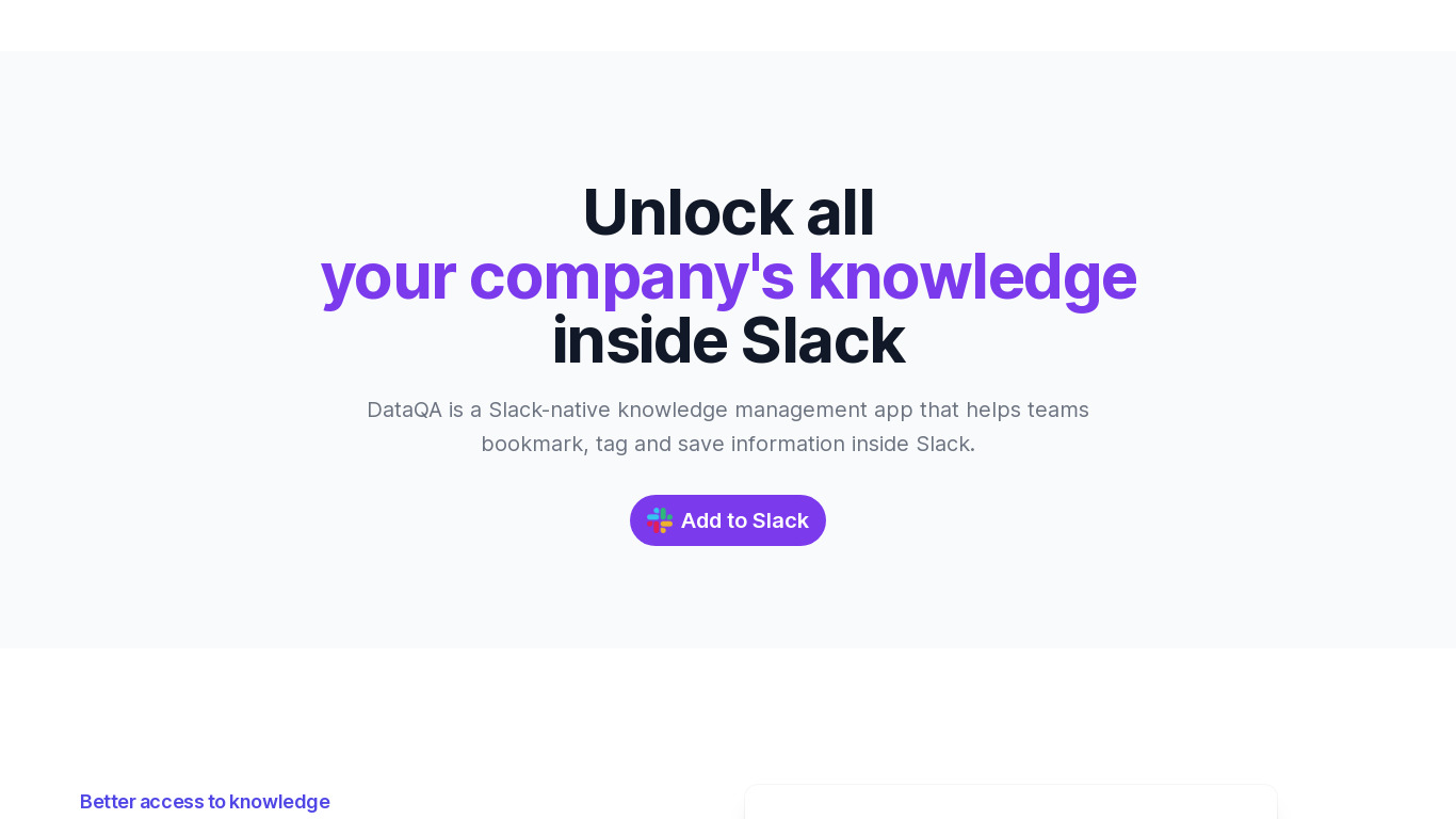 DataQA Landing page
