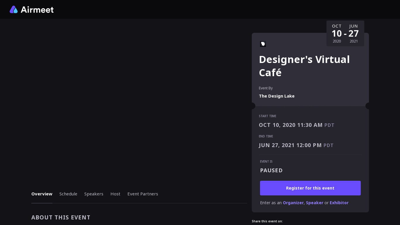 Designer's Virtual Café Landing page