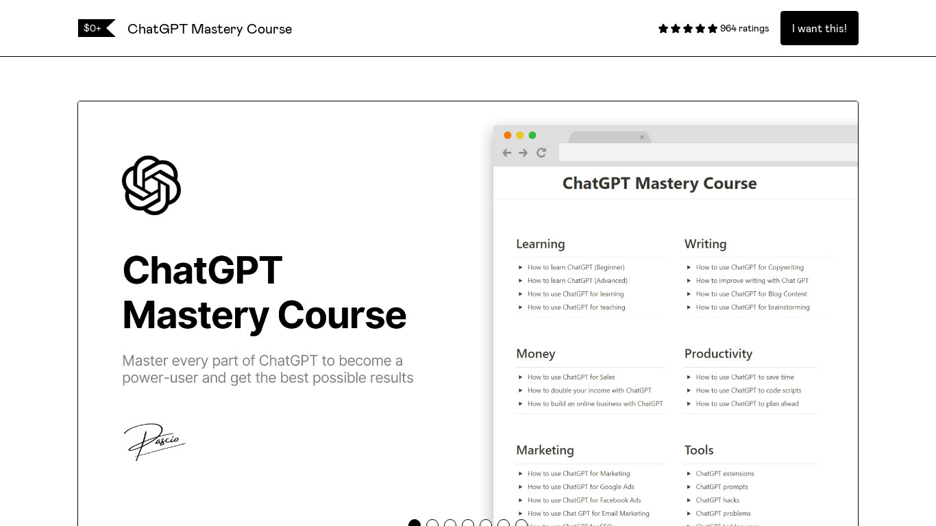 ChatGPT Mastery Course Landing page