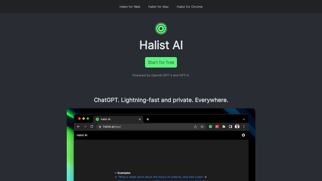 Halist Browser AI Landing page