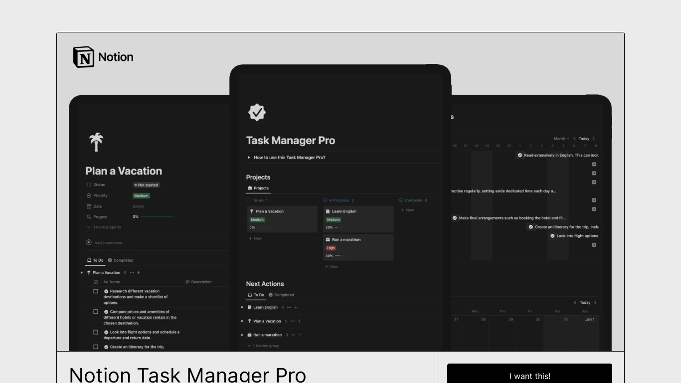 Notion Task Manager Pro Landing page