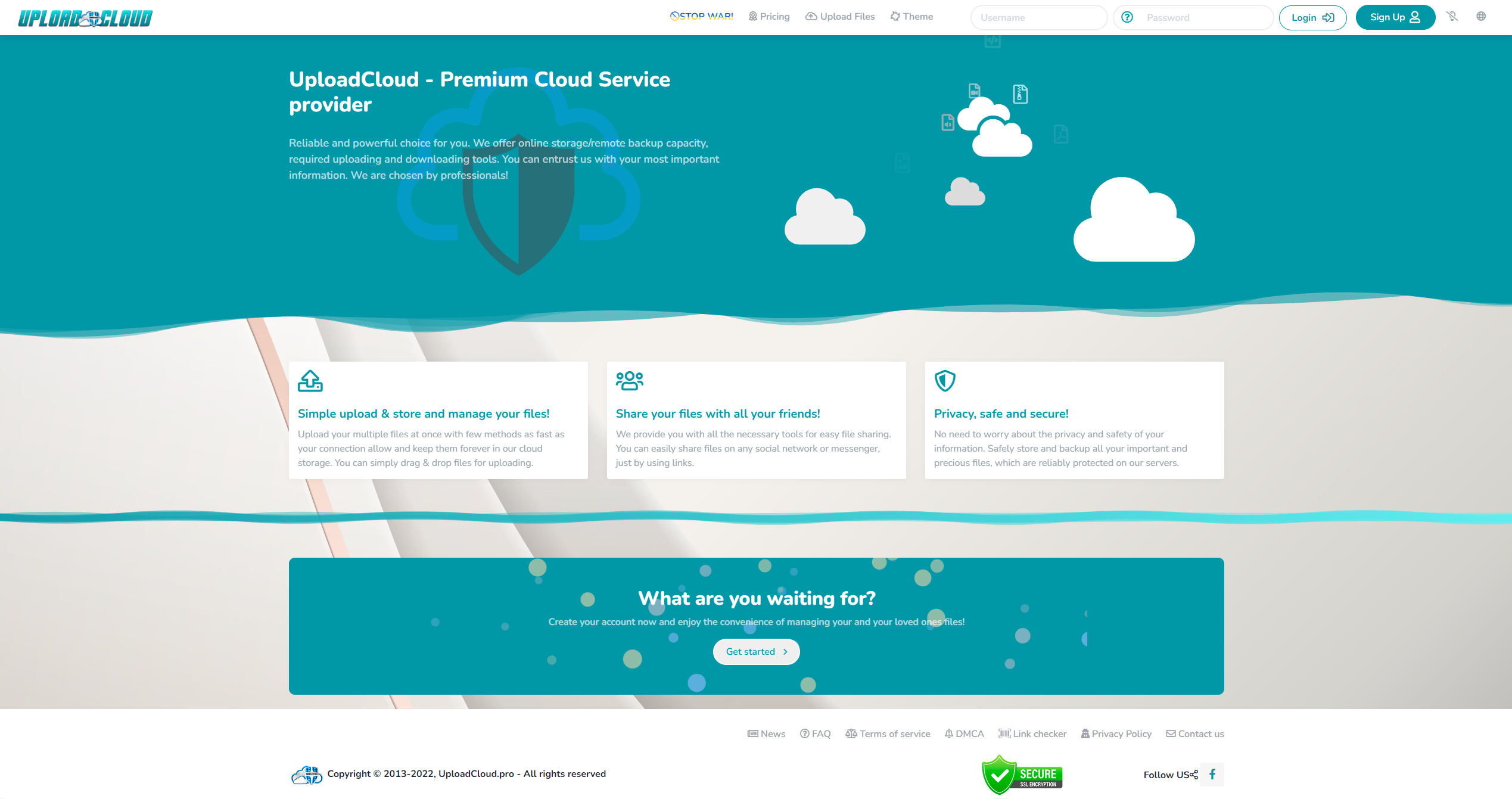 UploadCloud Landing page