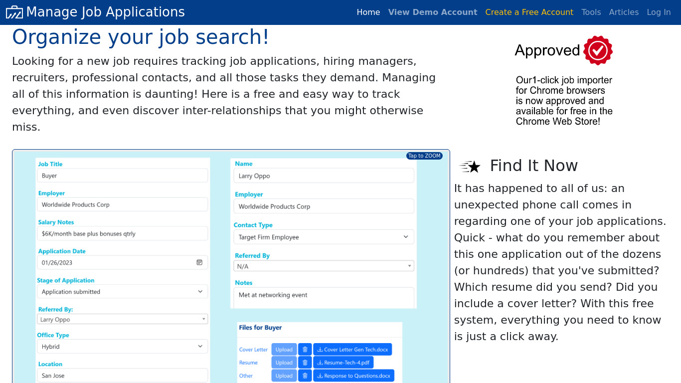Manage Job Applications Landing page