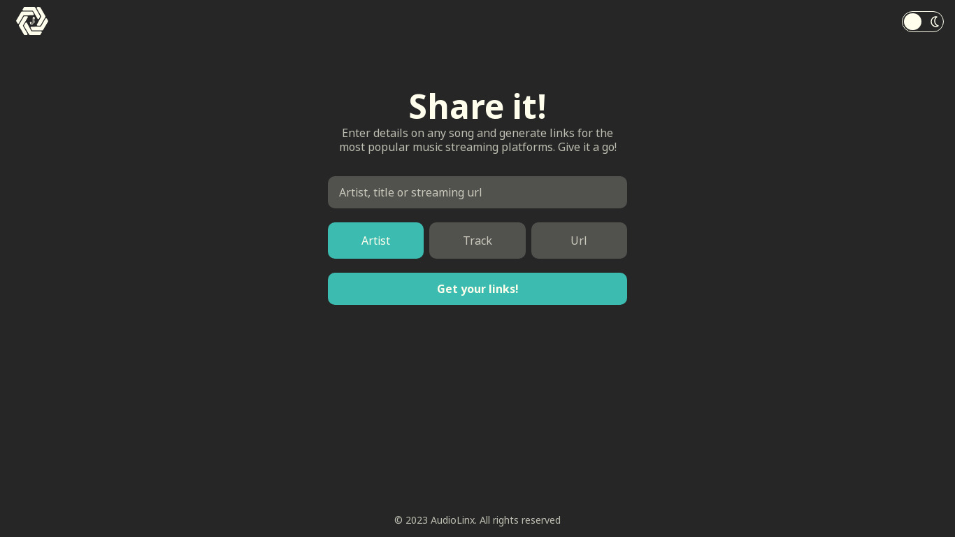 Audiolinx Landing page