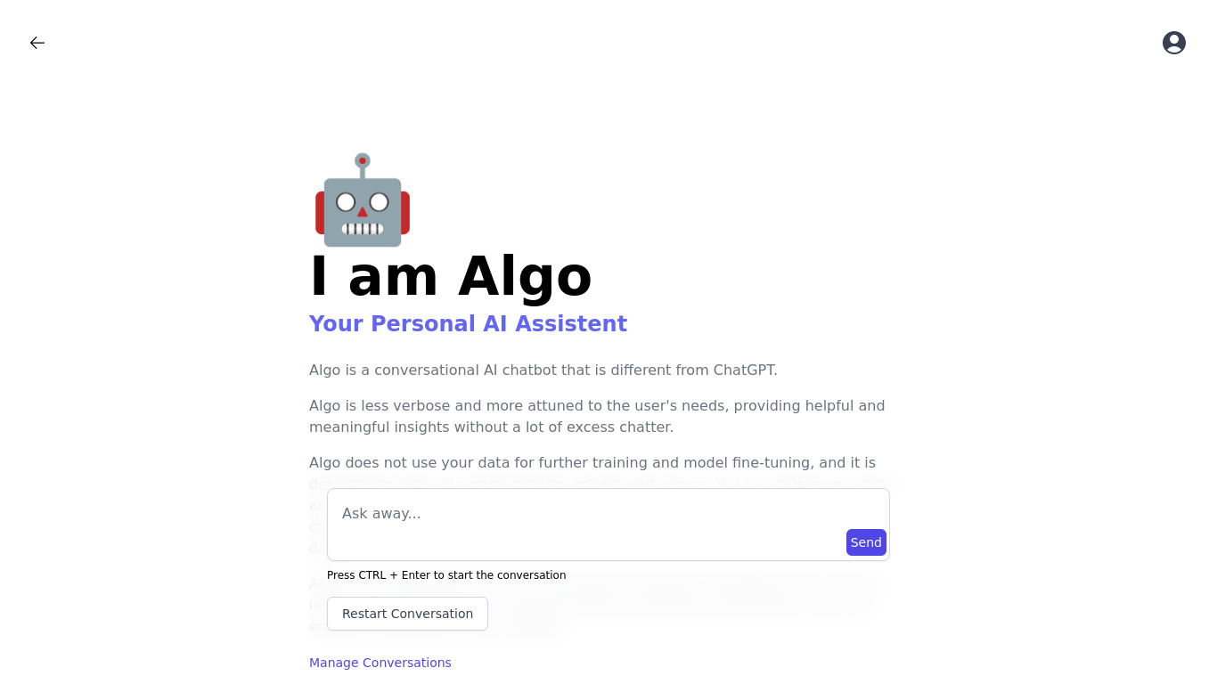 Algo by ChatBotKit Landing page