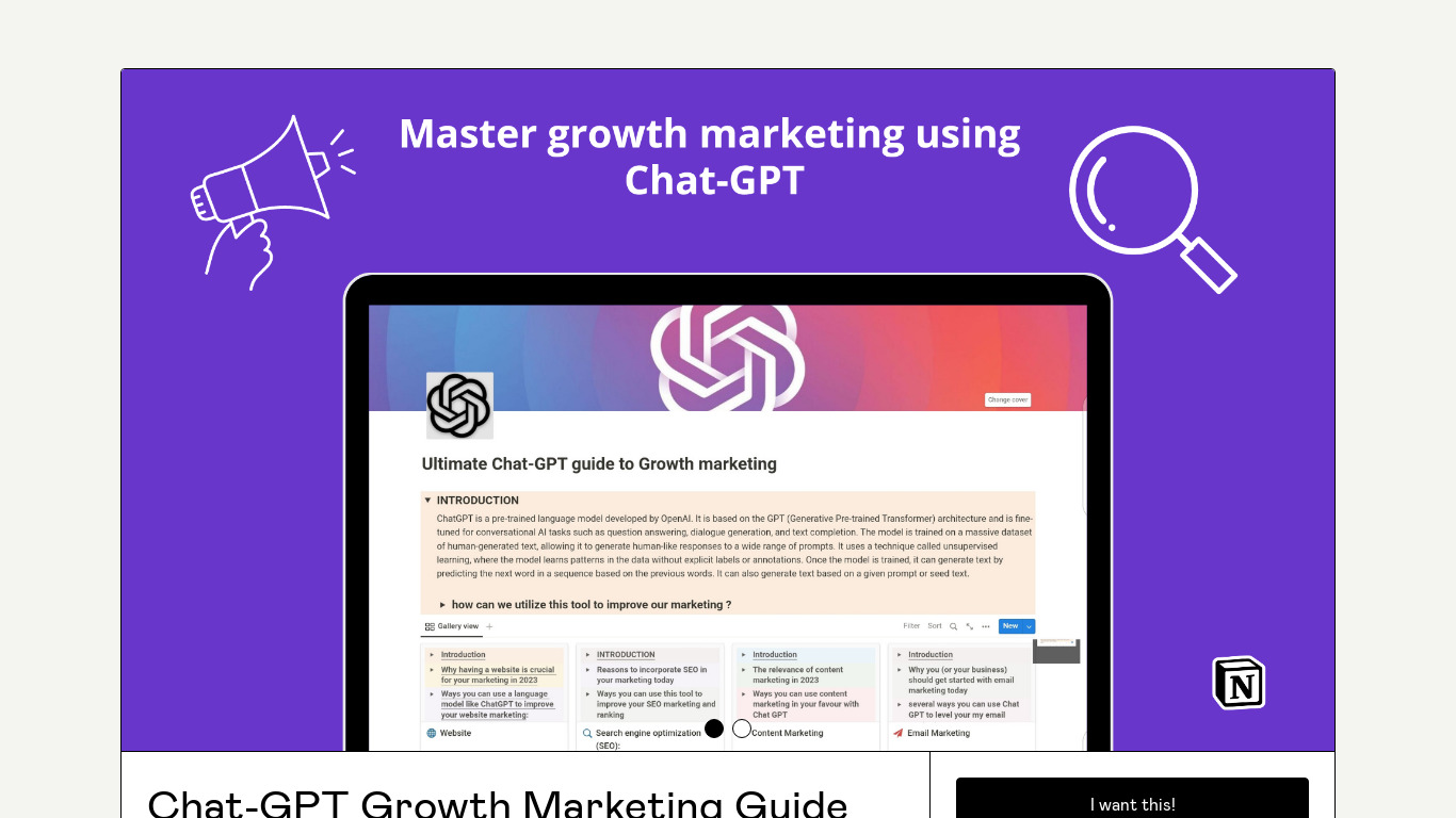 Chat-GPT Growth Marketing Mastery Guide. Landing page