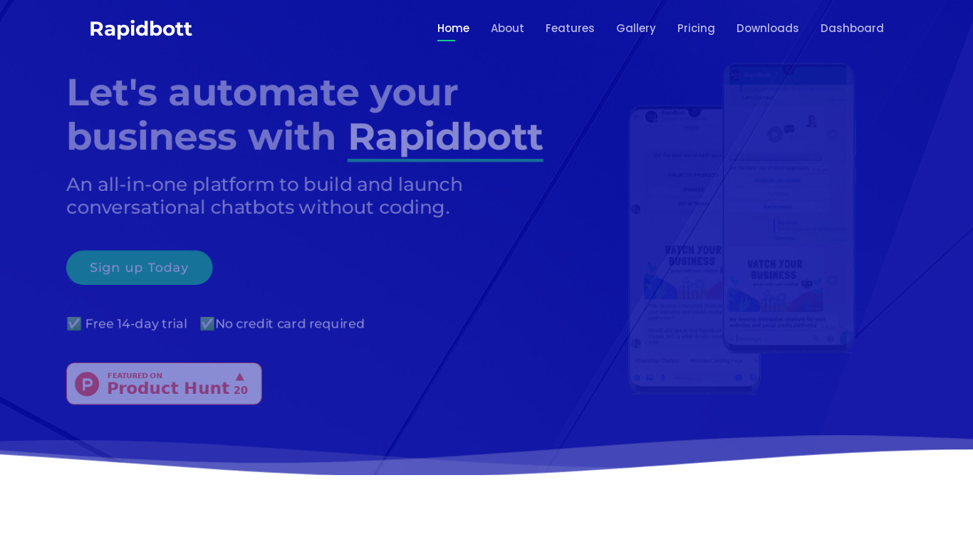 Rapidbott Landing page