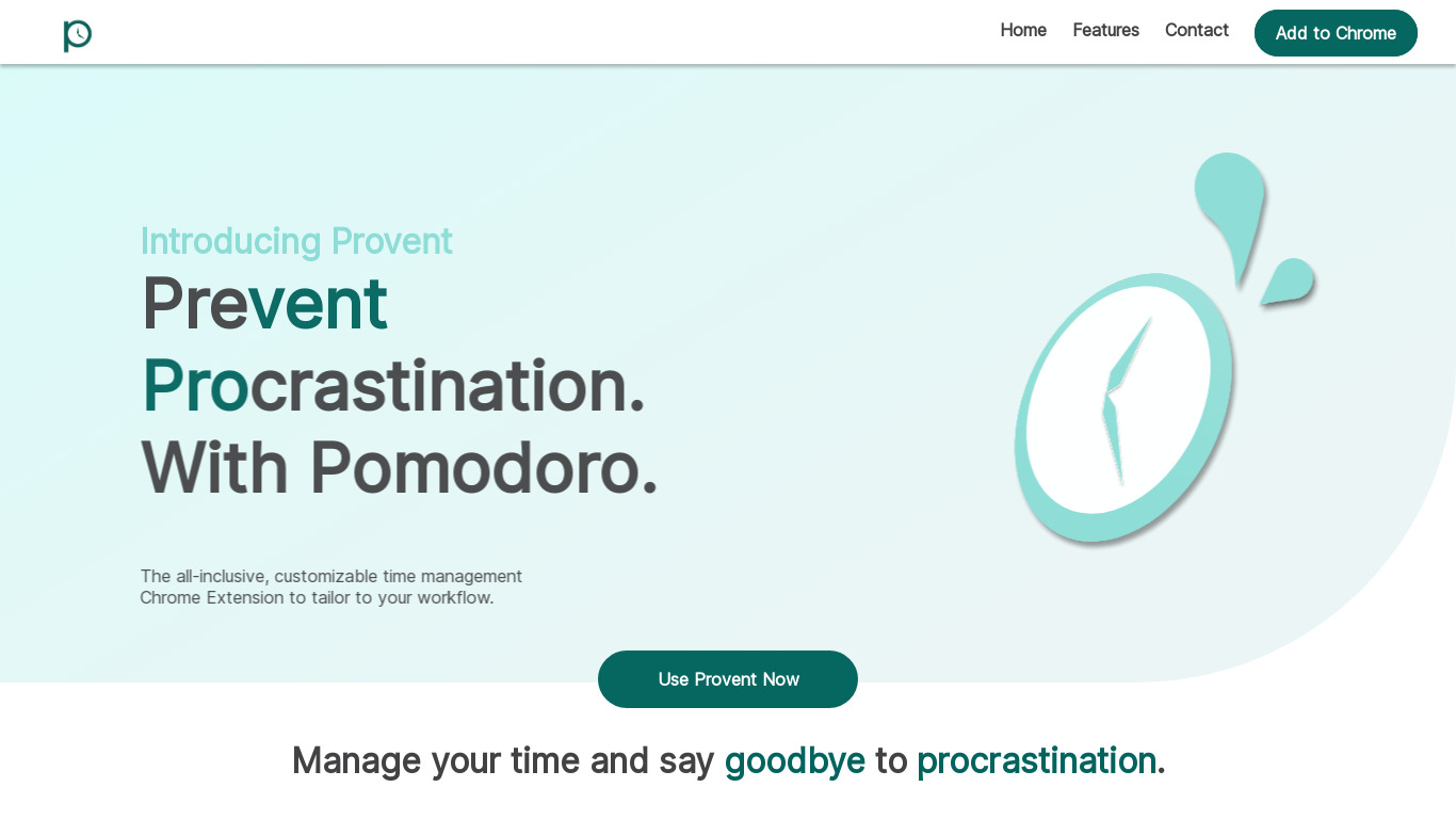 Provent: Pomodoro Website Blocker Landing page