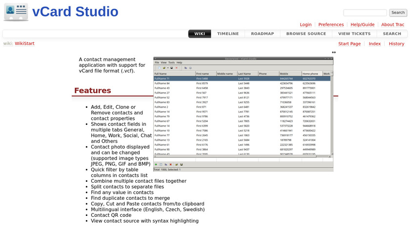 vCard Studio Landing Page