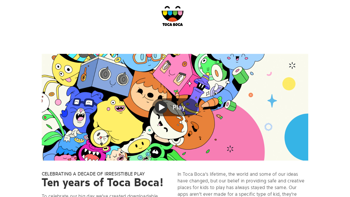 Toca Boca Landing page