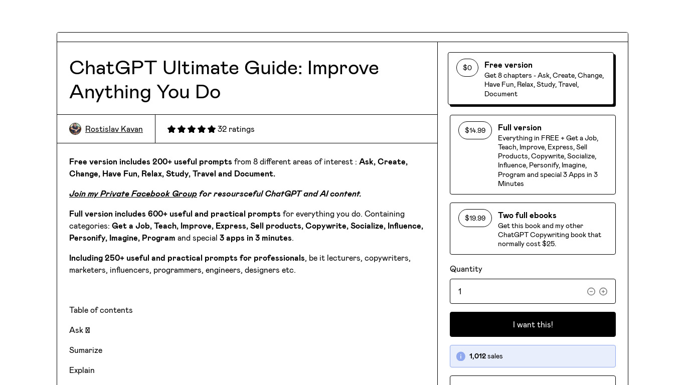 ChatGPT Ultimate Guide Landing page