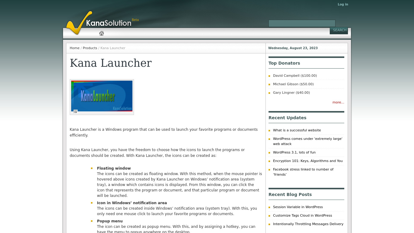 Kana Launcher Landing page