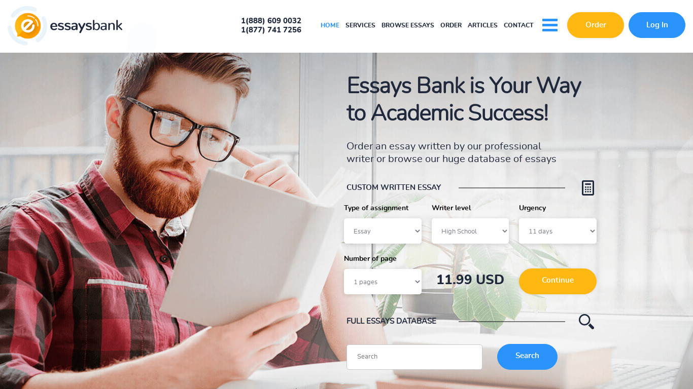 EssaysBank.com Landing page