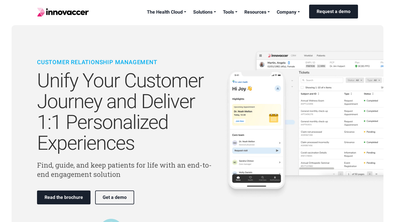 Innovaccers Healthcare CRM Landing page