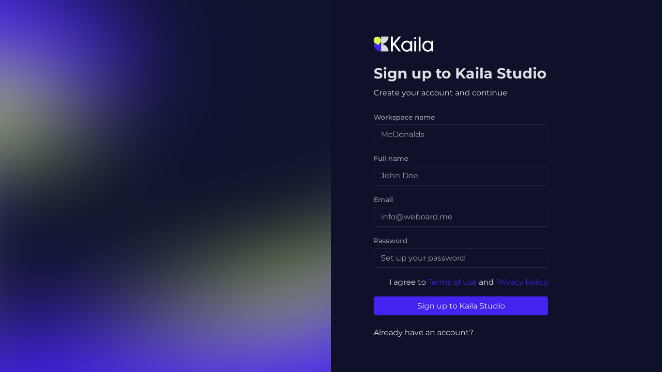 Kaila.ai Landing page