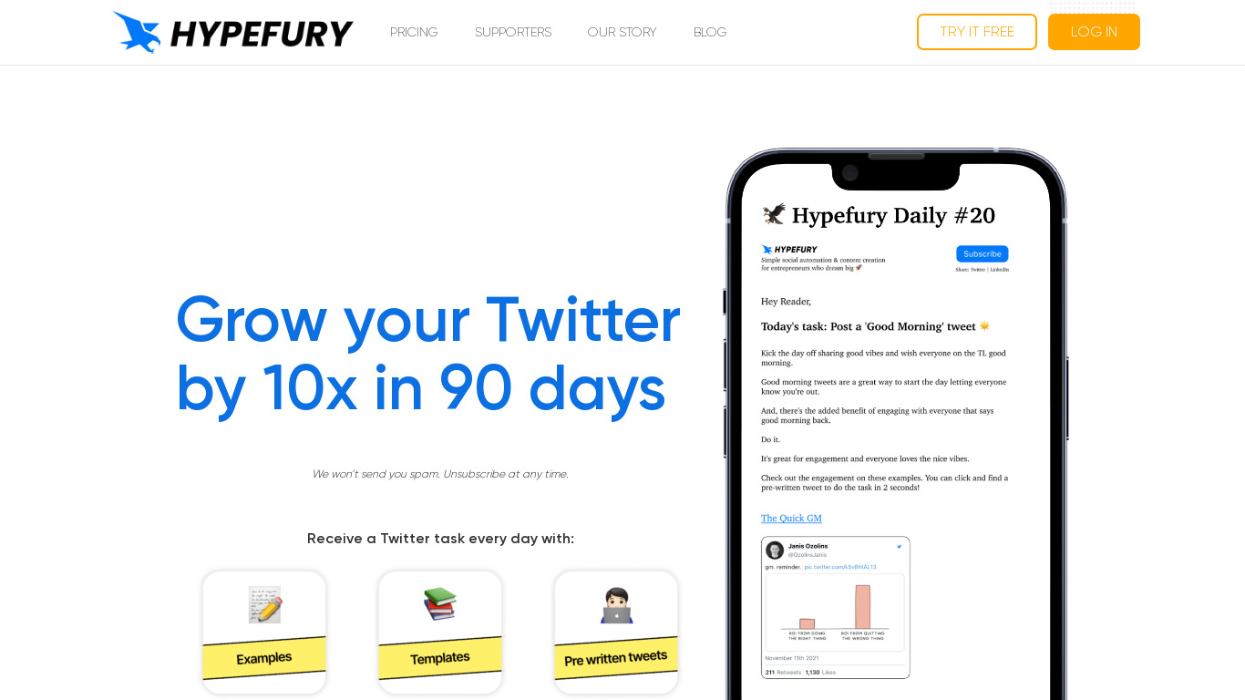 Hypefury Daily Landing page