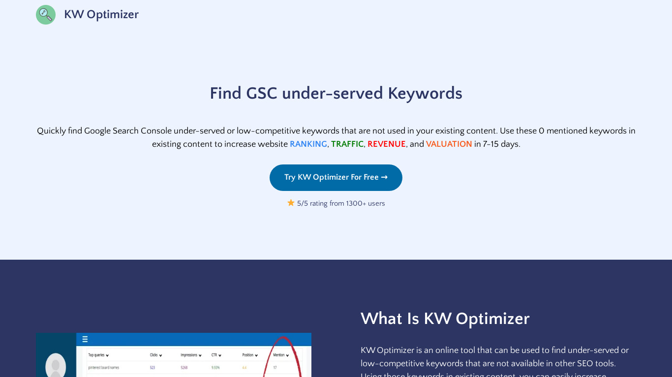 KW Optimizer Landing page