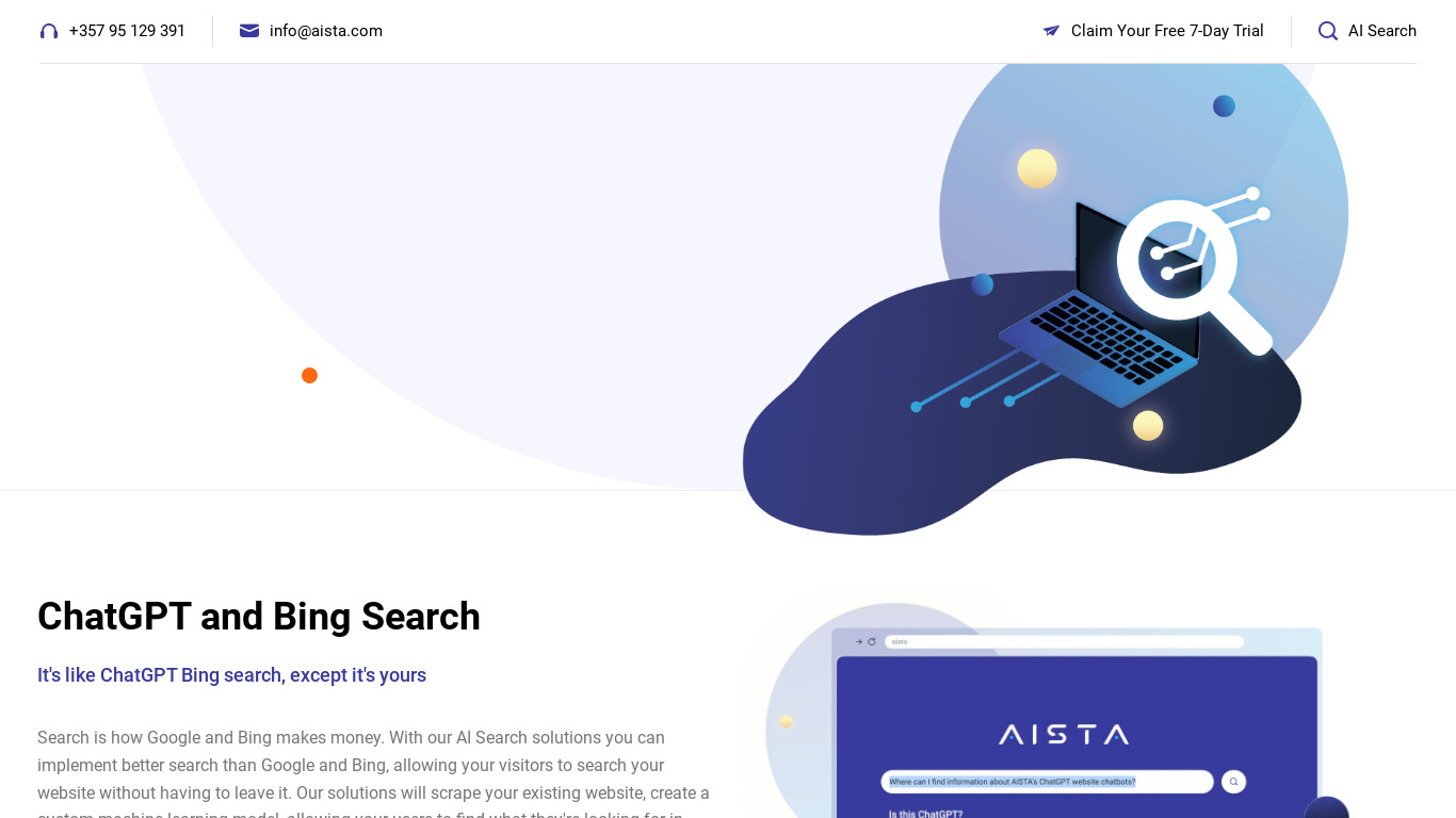 ChatGPT based Bing WebsiteSearch Landing page