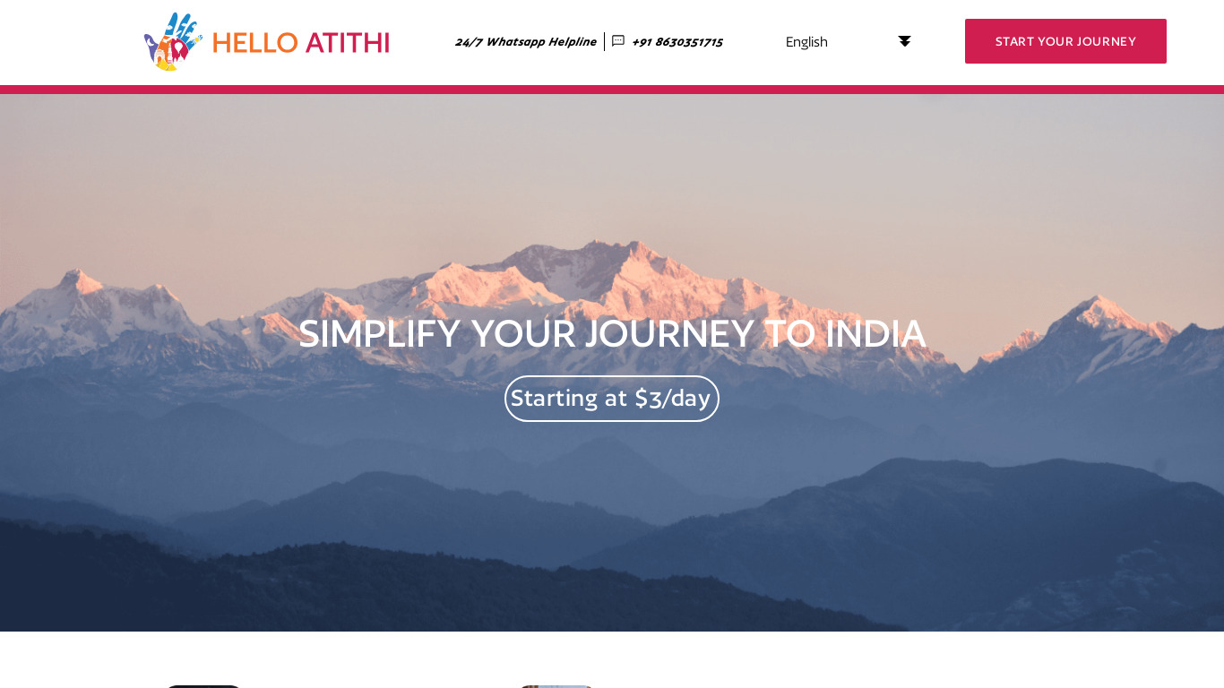 Hello Atithi India Landing page