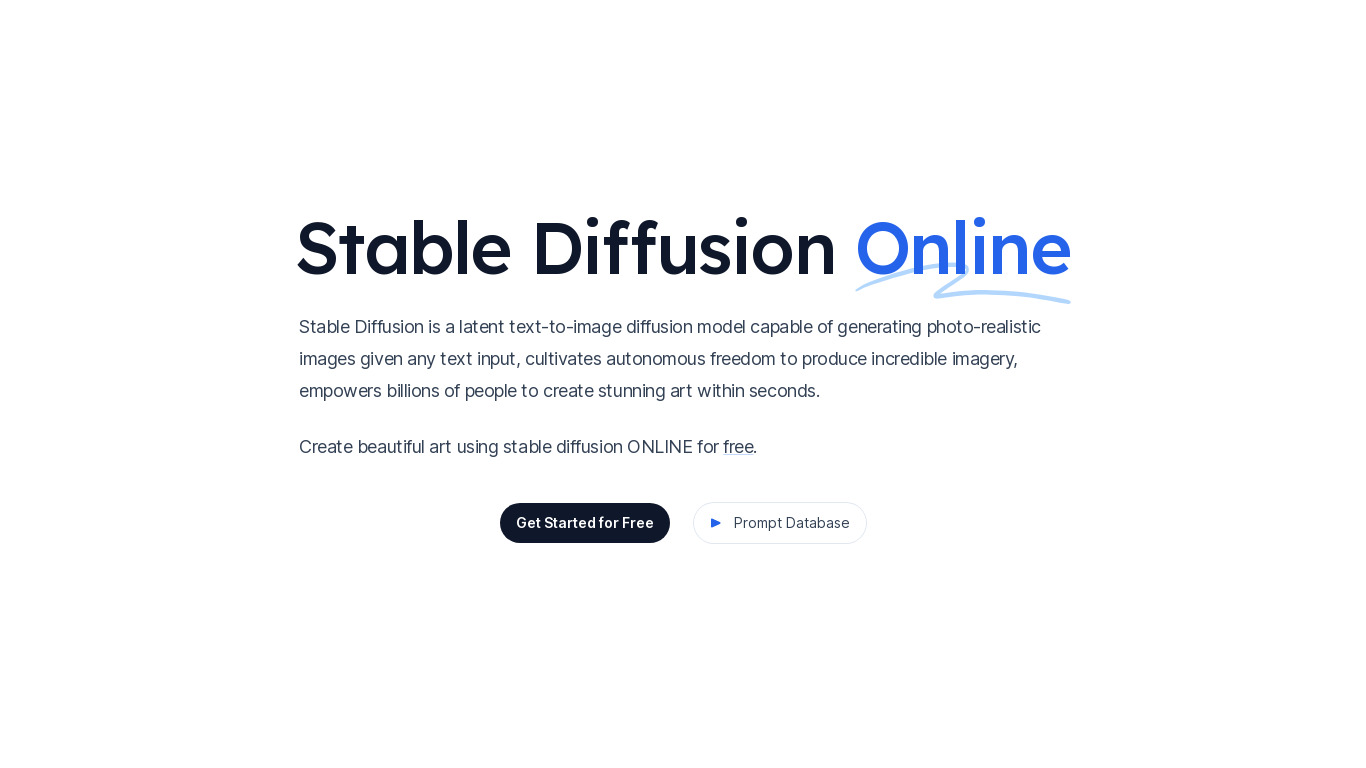Stable Diffusion Online Landing page