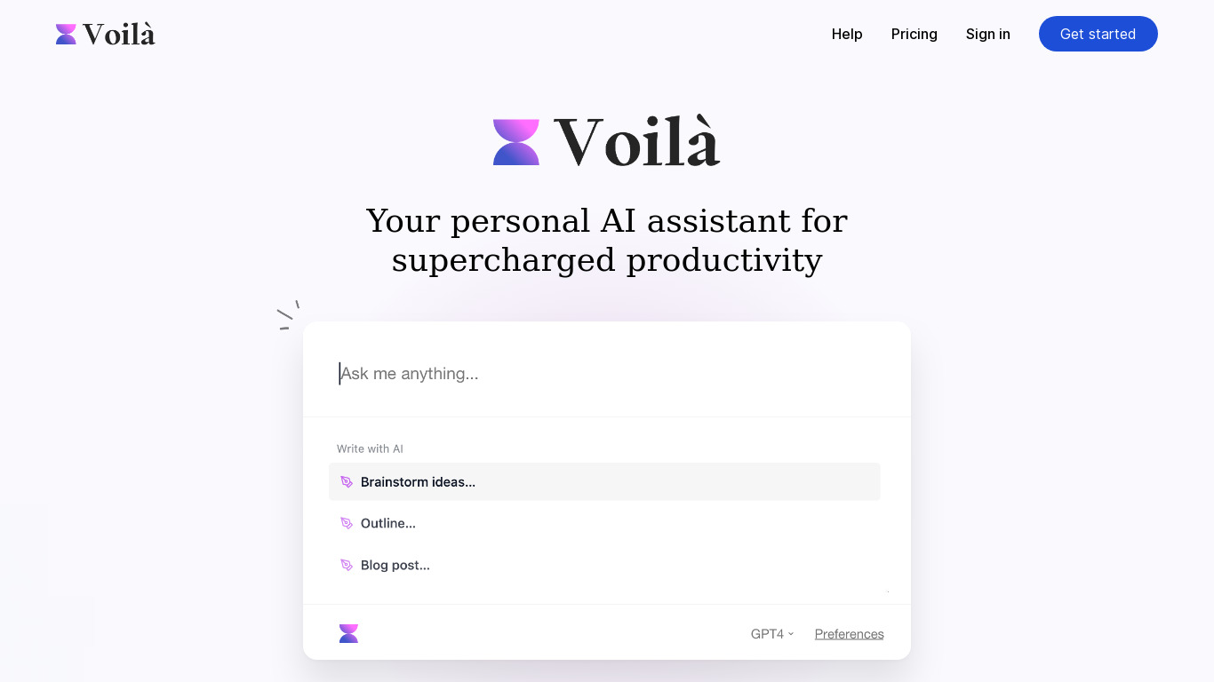 Voila ChatGPT assistant Landing page