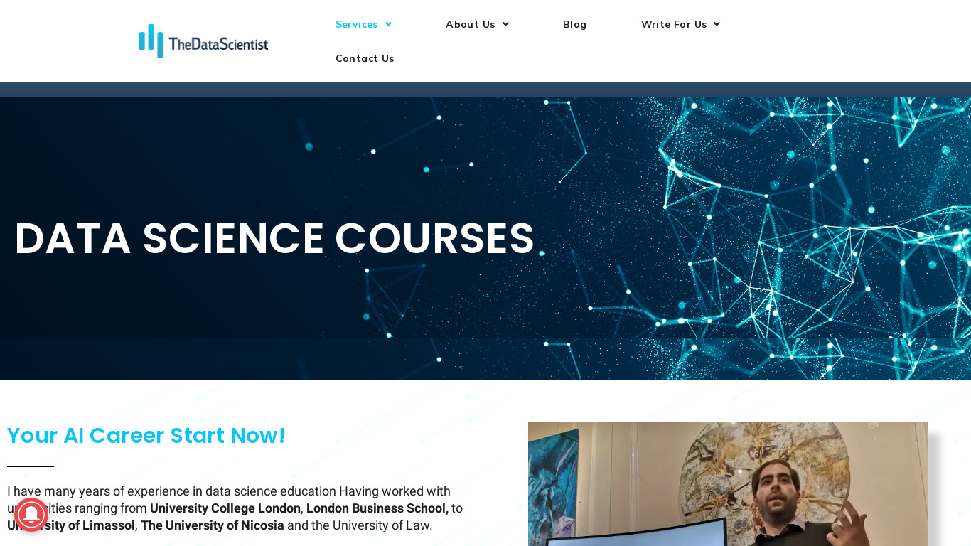 Data science course Landing page