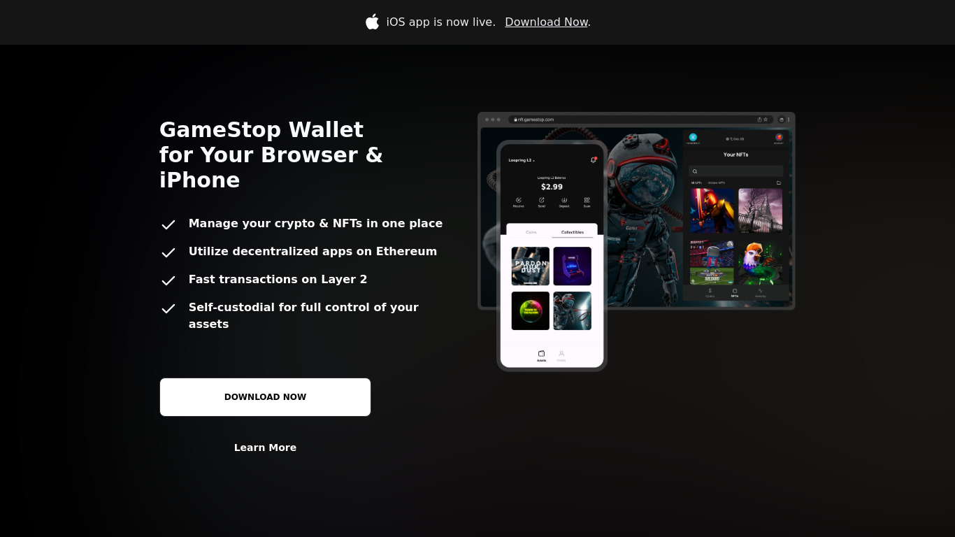 GameStop Wallet Landing page