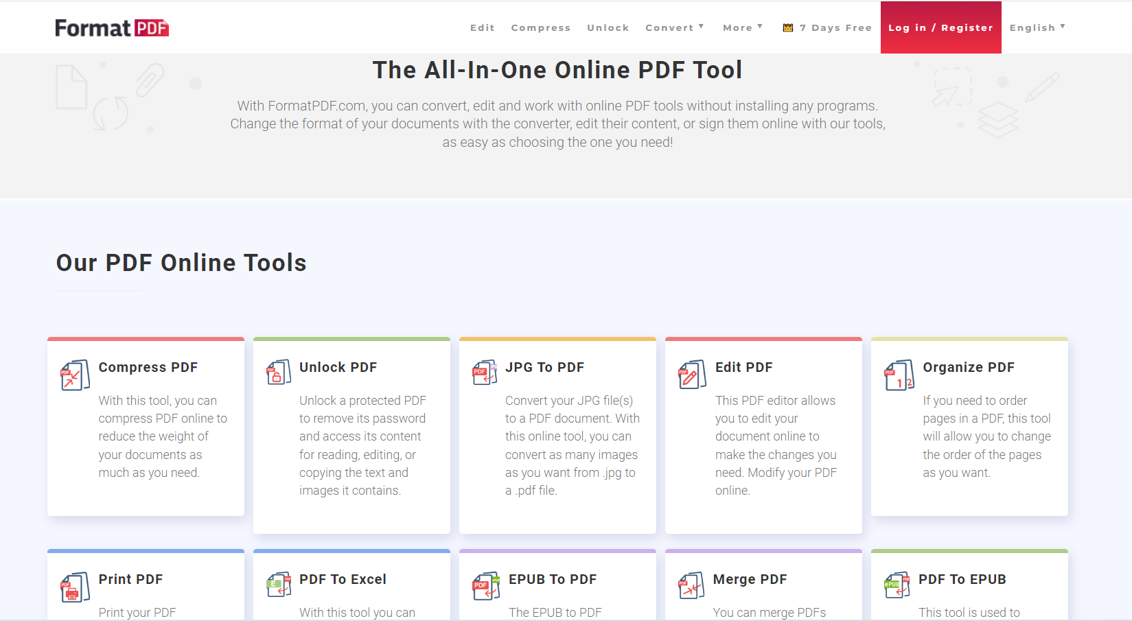 FormatPDF.com Landing page