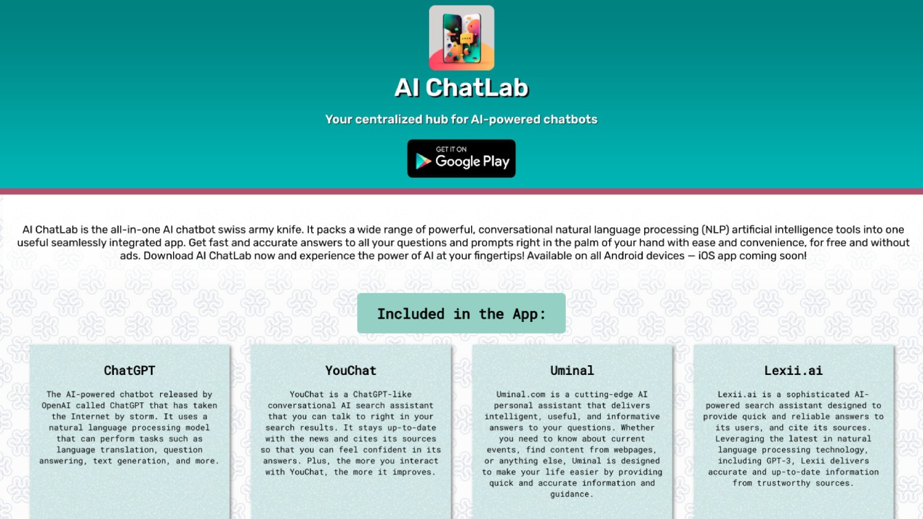 AI ChatLab Landing page