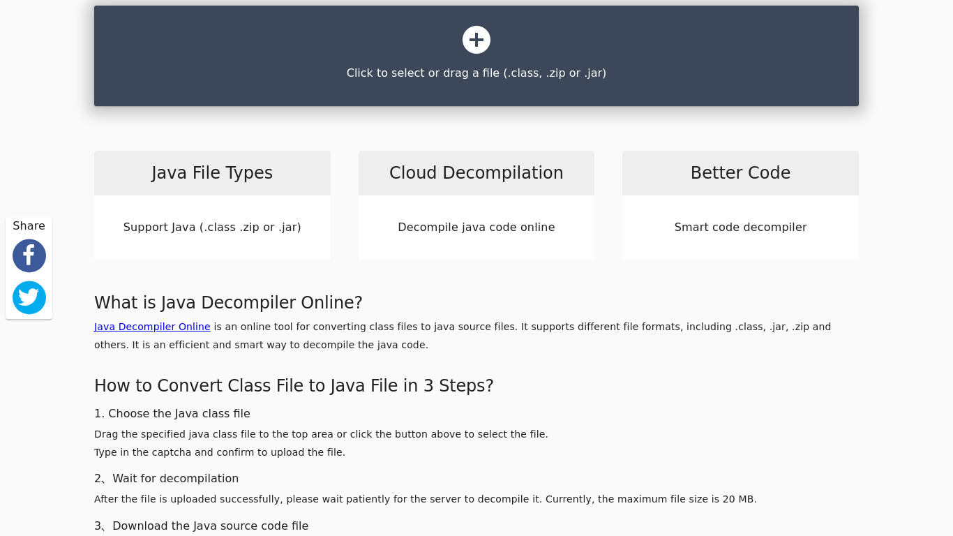 Java Decompiler Online Landing page