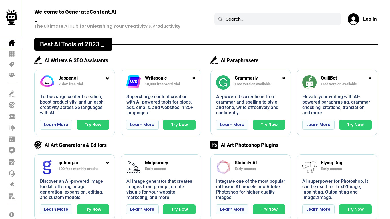 GenerateContent.AI Landing page