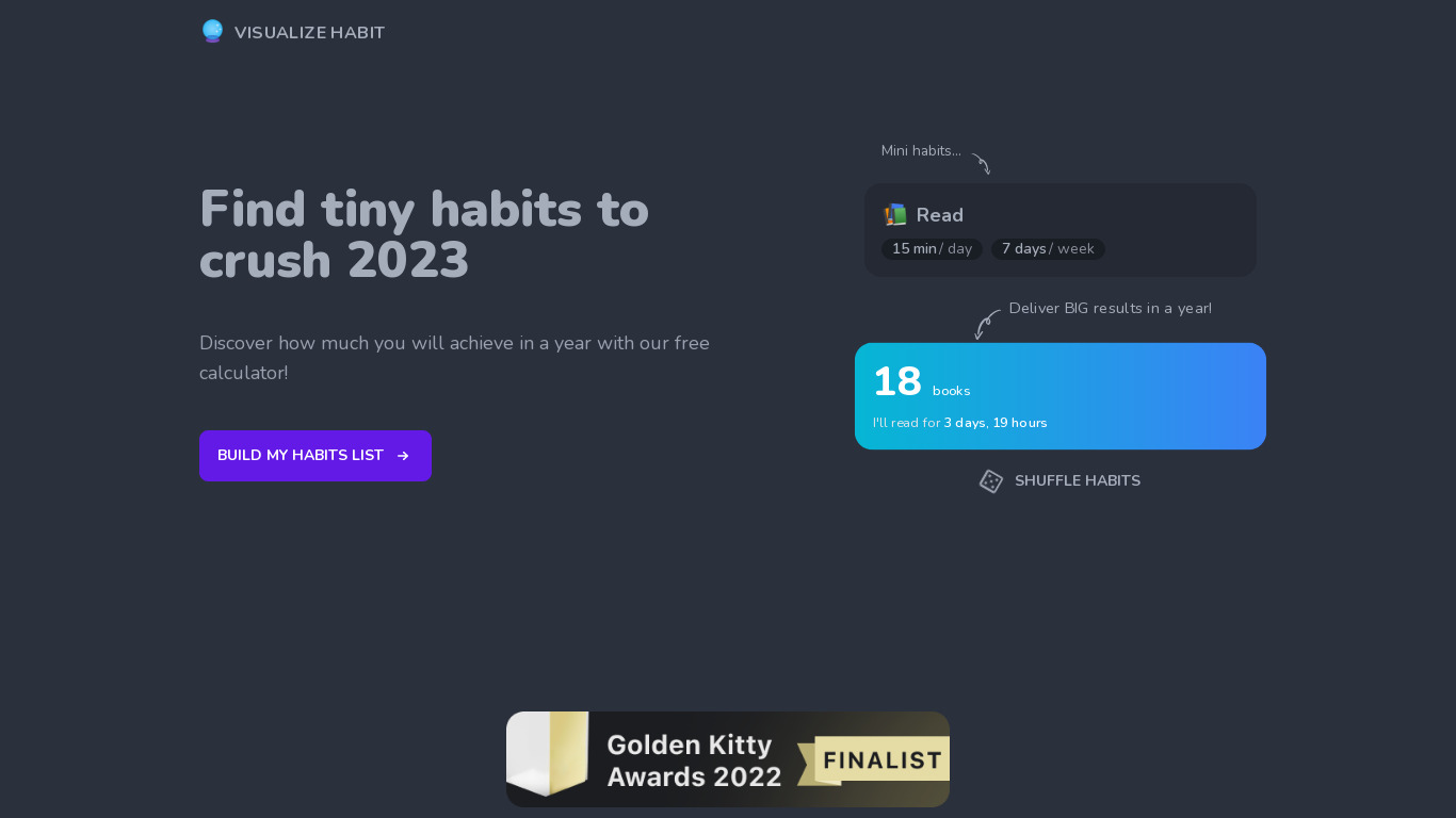 Visualize Habits Landing page