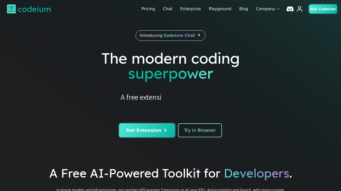 Codeium Landing page