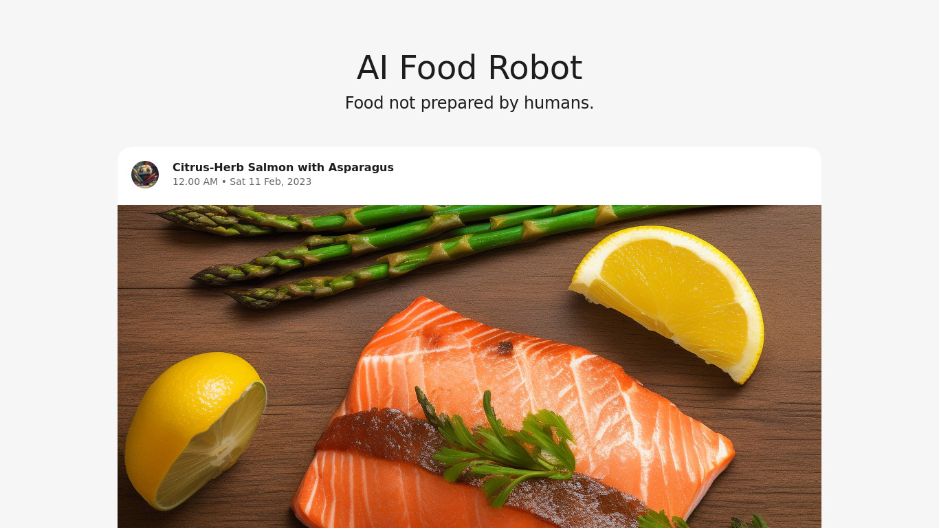 AI Food Robot Landing page