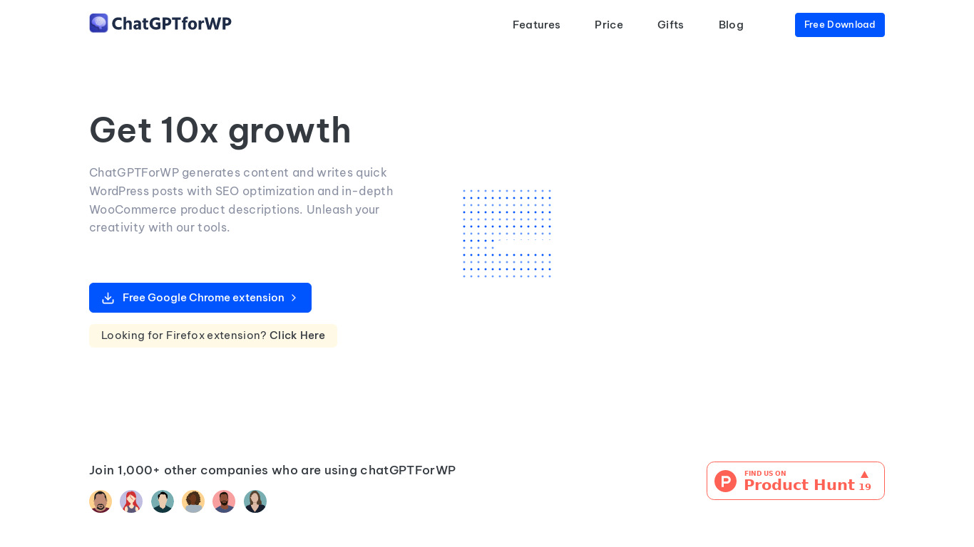 ChatGPT For Wordpress Landing page