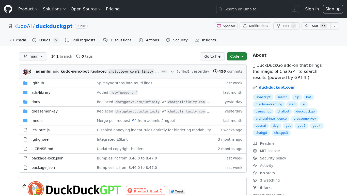 DuckDuckGPT Landing page